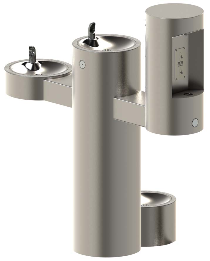 Barrier Free Outdoor Pedestal Bi Level Drinking Fountain With Bottle